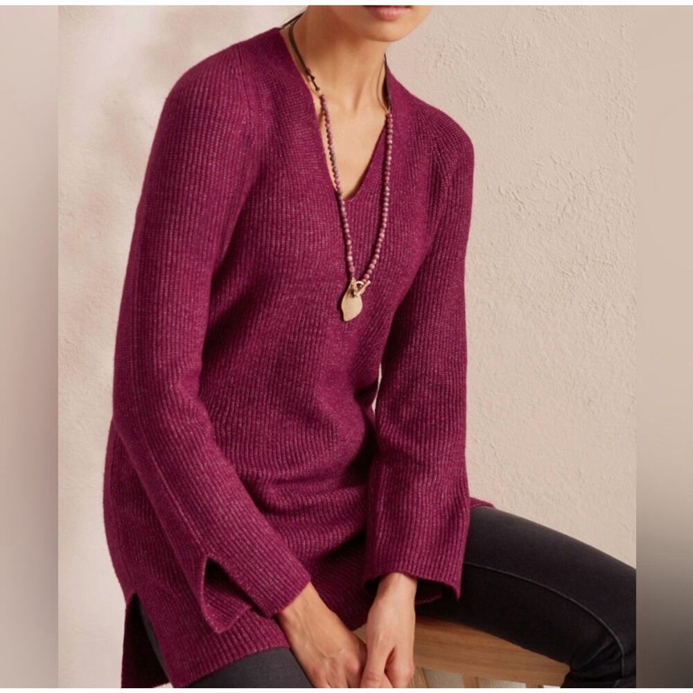 J.Jill Pure Jill Ribbed V Neck Soft Popover Sweater Cranberry Size L